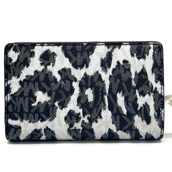 Michael Kors Medium Empire Leopard Logo Snap ZA Wallet Black Multi - Picture 5 of 10
